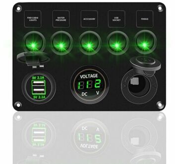 Digitale Voltmeter Dual Usb-poort 12V Outlet Combinatie Waterdicht Voor Auto Marine Boot Led Rocker Switch Panel groen
