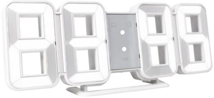 Digitale Wandklok 3D Led Grote Tijd Kalender Temperatuur Desk Tafel Modern Digitale Tafel Klok Achtergrondverlichting Home Klokken wit