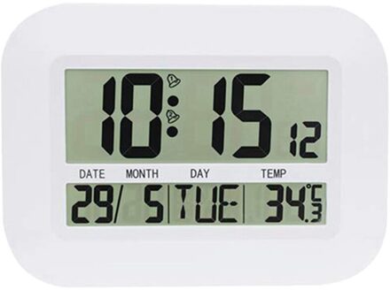 Digitale Wandklok Batterij Operated Eenvoudige Grote Lcd Wekker Temperatuur Kalender Datum Dag Voor Home Office