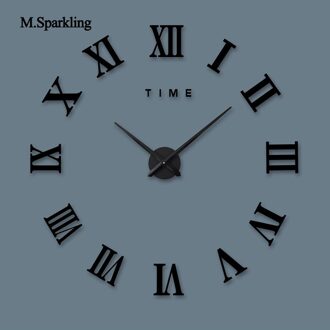Digitale wandklok Romeinse cijfers 3D grote ronde wandklok DIY zelfklevende woonkamer klokken voor home zilver
