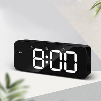 Digitale Wekker, Grote Led Display Met Dual Usb Charger Poorten, Snooze Functie, moderne Spiegel Bureau Wandklok zwart