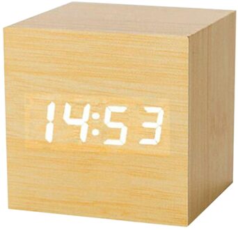 Digitale Wekker Led Houten Horloge Tafel Klok Voice Control Hout Elektronische Bureau Klokken Met Dag Datum Temperatuur Vochtigheid khaki
