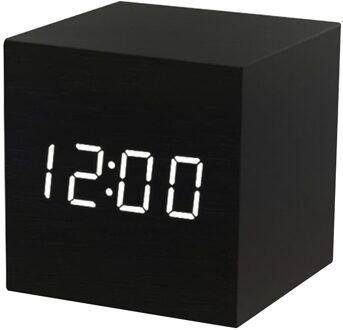 Digitale Wekker Led Houten Horloge Tafel Klok Voice Control Hout Elektronische Bureau Klokken Met Dag Datum Temperatuur Vochtigheid zwart