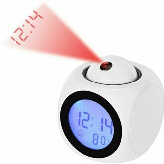 Digitale Wekker Led Projector Temperatuur Thermometer Desk Tijd Datum Display Projectie Kalender Usb Charger Tafel Klok wit
