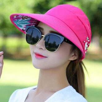 Dihope Uv-bescherming Vrouwen Zomer Strand Zon Hoeden Parel Packable Zonneklep Hoed Met Grote Hoofden Brede Rand vrouwelijke Cap 5