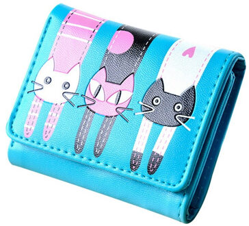 Dihope Walleta Vrouwen Dames Meisjes Kat Patroon Portemonnee Korte Portemonnee Kaart Houders Mooie Kat Print Blauw