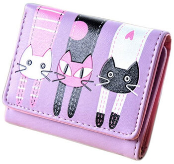 Dihope Walleta Vrouwen Dames Meisjes Kat Patroon Portemonnee Korte Portemonnee Kaart Houders Mooie Kat Print Paars