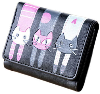 Dihope Walleta Vrouwen Dames Meisjes Kat Patroon Portemonnee Korte Portemonnee Kaart Houders Mooie Kat Print zwart