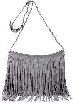 Dihope Womens Tassle Fringe Faux Suede Schouder Messenger Crossbody Handtas Portemonnee Zwart Bruin Wit grijs