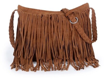 Dihope Womens Tassle Fringe Faux Suede Schouder Messenger Crossbody Handtas Portemonnee Zwart Bruin Wit