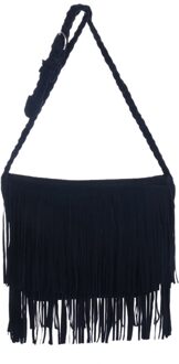 Dihope Womens Tassle Fringe Faux Suede Schouder Messenger Crossbody Handtas Portemonnee Zwart Bruin Wit
