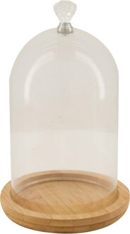 Dijk Natural Collections Decoratie stolp - glas - houten bruin plateau - D19,3 x H28 cm