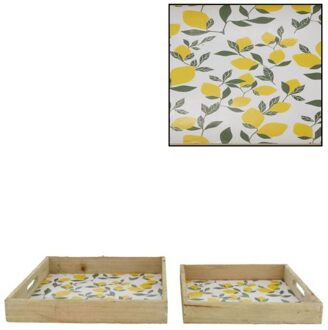 Dijk Natural Collections Dienblad hout met print 2 stuks 27x27cm geel