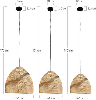 Dijk Natural Collections DKNC - Hanglamp rotan - 68x68x76cm - Set van 3 - Natuurlijk Beige