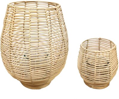 Dijk Natural Collections Lantaarn rattan Ø32x39cm set van 2 bruin