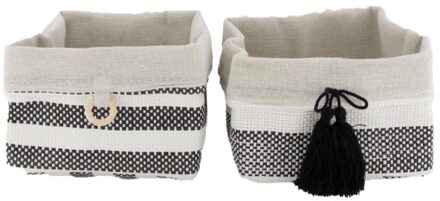 Dijk Natural Collections Mand stof 18x18x12cm wit/zwart set a 2