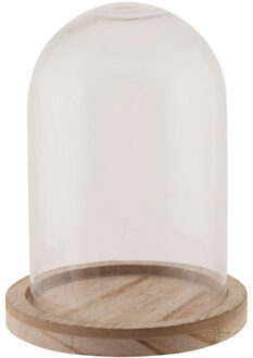 Dijk Natural Collections stolp - glas - houten bruin plateau - D12 x H13 cm - Decoratieve stolpen Transparant