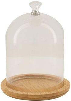 Dijk Natural Collections stolp - glas - houten bruin plateau - D12 x H16,3 cm - Decoratieve stolpen Transparant