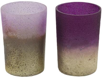 Dijk Natural Collections Theelichthouder glas 6x6x8cm paars roze