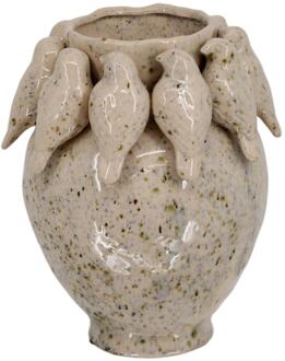 Dijk Natural Collections Vaas met vogels cement Ø22,7xh28cm beige