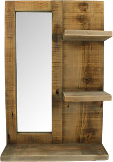 Dijk Natural Collections Wandplank met spiegel - hout - 3 plankjes - bruin- 38 x 12 x 58 cm