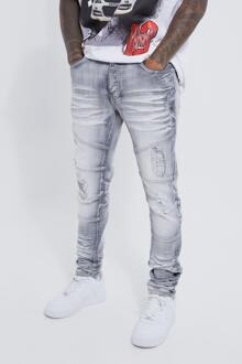 Dikke Gebleekte Gescheurde Stretch Skinny Jeans, Ice Grey - 32R