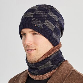 Dikke Gebreide Muts Volwassen Man Winter Outdoor Dikke Plus Fluwelen Warme Bomber Hoeden Fietsen Winddicht Oor Mond Bomber Hoeden marine