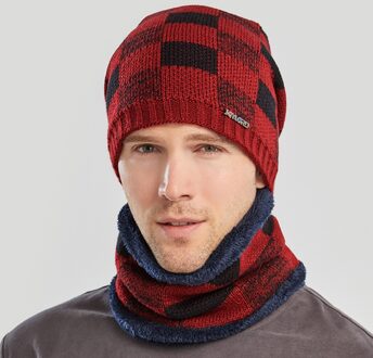 Dikke Gebreide Muts Volwassen Man Winter Outdoor Dikke Plus Fluwelen Warme Bomber Hoeden Fietsen Winddicht Oor Mond Bomber Hoeden wijn