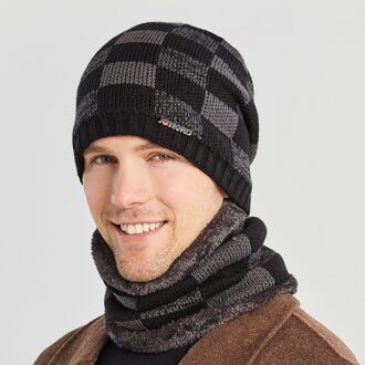 Dikke Gebreide Muts Volwassen Man Winter Outdoor Dikke Plus Fluwelen Warme Bomber Hoeden Fietsen Winddicht Oor Mond Bomber Hoeden zwart