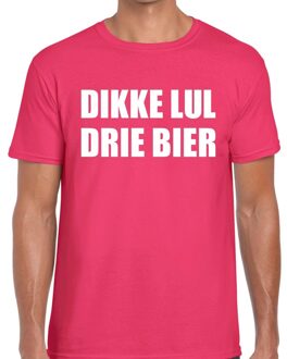 Dikke lul drie bier tekst t-shirt roze heren M