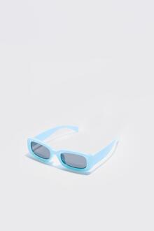 Dikke Rechthoekige Plastic Zonnebril, Light Blue - ONE SIZE