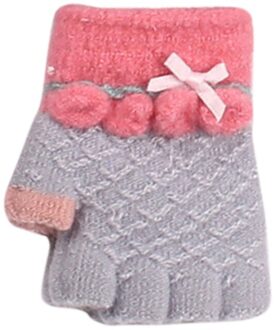 Dikke Winter Bownot Patchwork Kids Handschoenen Kinderen Half Vinger Cartoon Warme Gebreide Handschoenen Kinderen Handschoenen Перчатки Детские Grijs