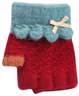 Dikke Winter Bownot Patchwork Kids Handschoenen Kinderen Half Vinger Cartoon Warme Gebreide Handschoenen Kinderen Handschoenen Перчатки Детские Rood