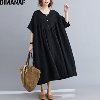 Dimanaf Plus Size Zomer Jurk Vrouwen Vestidos Zonnejurk Vintage Oversize 5XL 6XL Katoen Losse Casual Geplooide Jurk Kleding can5055-hei