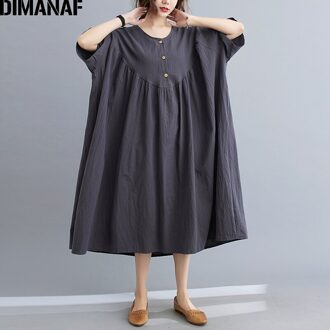 Dimanaf Plus Size Zomer Jurk Vrouwen Vestidos Zonnejurk Vintage Oversize 5XL 6XL Katoen Losse Casual Geplooide Jurk Kleding can5055-hui