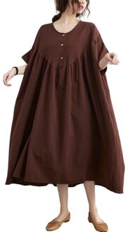 Dimanaf Plus Size Zomer Jurk Vrouwen Vestidos Zonnejurk Vintage Oversize 5XL 6XL Katoen Losse Casual Geplooide Jurk Kleding can5055-ka