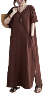 Dimanaf Plus Size Zomer Vrouwen Jurk Vintage Dame Vestido Lange Jurk Oversize Katoen Zonnejurk Losse Casual Kleding 4XL 5XL YunzhongS6385-ka