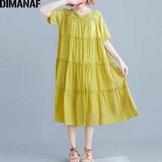 DIMANAF Plus Size Zonnejurk Vrouwen Jurk Strand Stijl Zomer Elegante Vrouwelijke Vestidos Losse Geplooide Cascading Ruffle Lady Jurk
