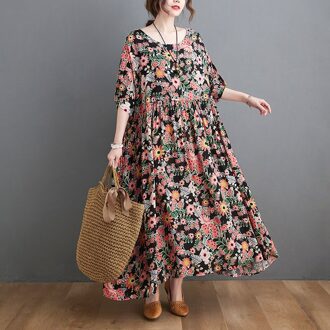 Dimanaf Zomer Jurk Vrouwen Prairie Chic Plus Size Jurk Bloemen Print Lady Vestidos Zonnejurk Maxi Jurk Oversized tao-hong