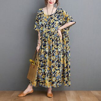 Dimanaf Zomer Jurk Vrouwen Prairie Chic Plus Size Jurk Bloemen Print Lady Vestidos Zonnejurk Maxi Jurk Oversized tao-huang