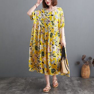 Dimanaf Zomer Plus Size Vrouwen Jurk Zonnejurk Vestidos Strand Bloemen Print Jurk Mode Losse Casual Oversized Lange Jurk