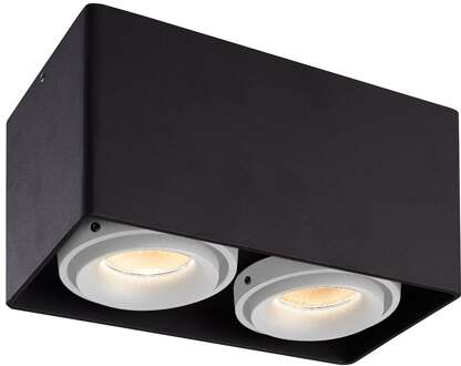 Dimbare LED Opbouwspot plafond Esto Zwart 2 lichts met 2 witte afdekringen IP20 kantelbaar excl. GU10 lichtbron