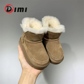DIMI Winter Children Boots Boys Girls Cotton Shoes Fashion Simplicity Suede Genuine Leather Warm Wool Plush Kids Snow Boots