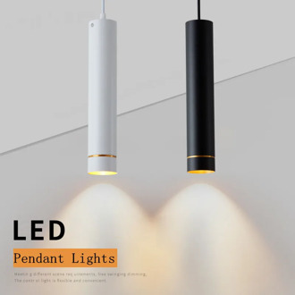 Dimmable Cylinder LED Pendant Lights Long Tube Lamps Kitchen Dining Room Shop Bar Decoration Cord Pendant Lamp Background Lights