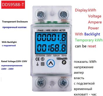 Din Rail Digitale Eenfase Reset Nul Energie Meter Kwh Spanning Stroom Stroomverbruik Meter Wattmeter Elektriciteit Ac 220V Transperant schelp