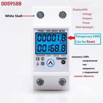 Din Rail Digitale Eenfase Reset Nul Energie Meter Kwh Spanning Stroom Stroomverbruik Meter Wattmeter Elektriciteit Ac 220V wit schelp