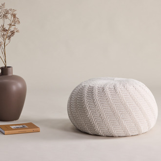 Dina ronde gebreide poef crème - Ø 45 cm