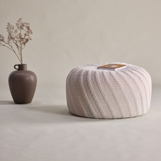 Dina ronde gebreide poef crème - Ø 60 cm