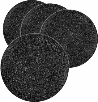 Diner/kerstdiner onderborden - 4x st - zwart gehamerd - kunststof - D33 cm - rond