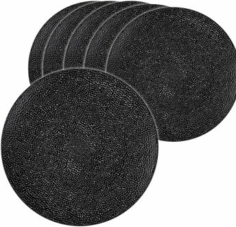 Diner/kerstdiner onderborden - 6x st - zwart gehamerd - kunststof - D33 cm - rond